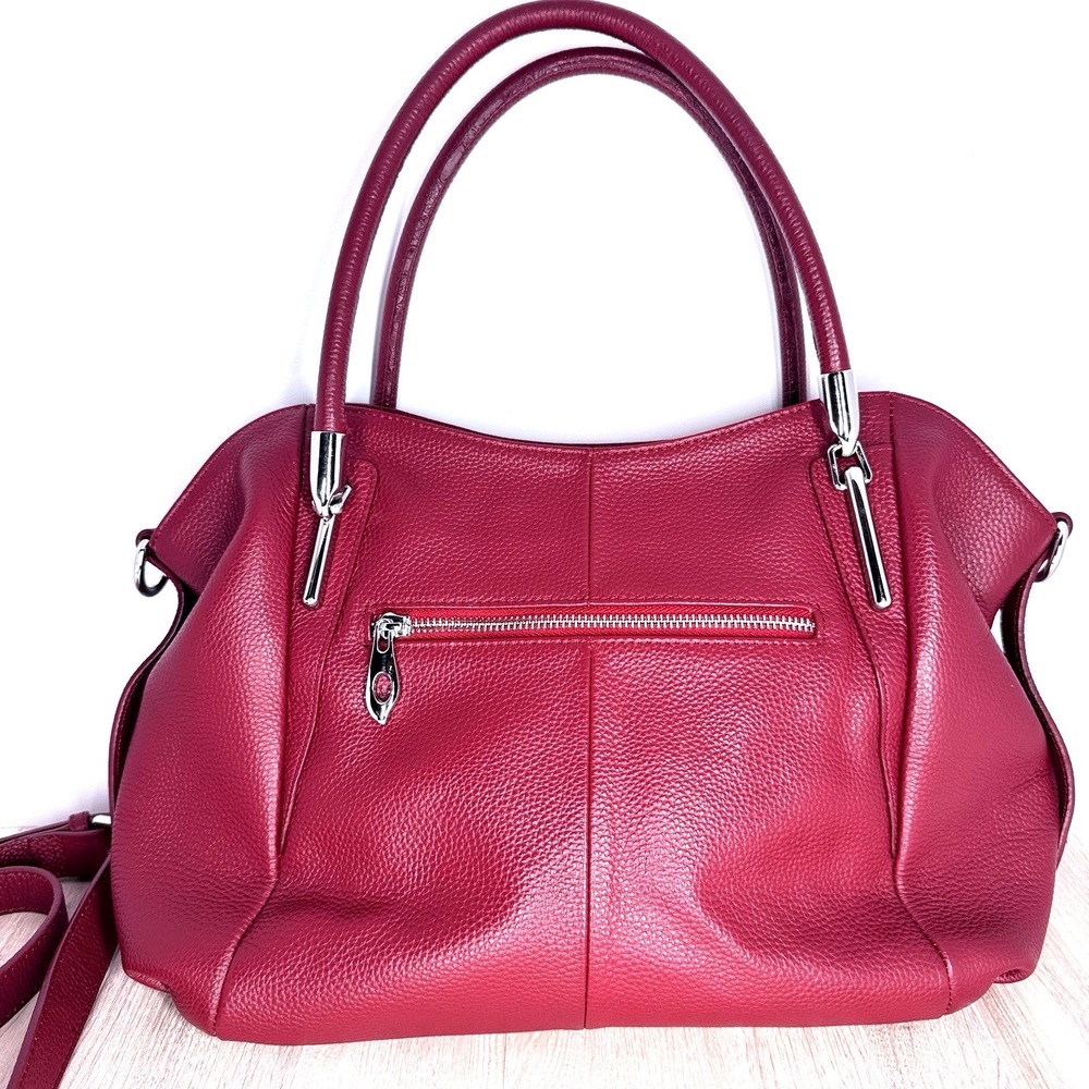 HESHE Genuine Leather Burgundy Satchel‎ Tote Crossbody Shoulder Handbag Purse